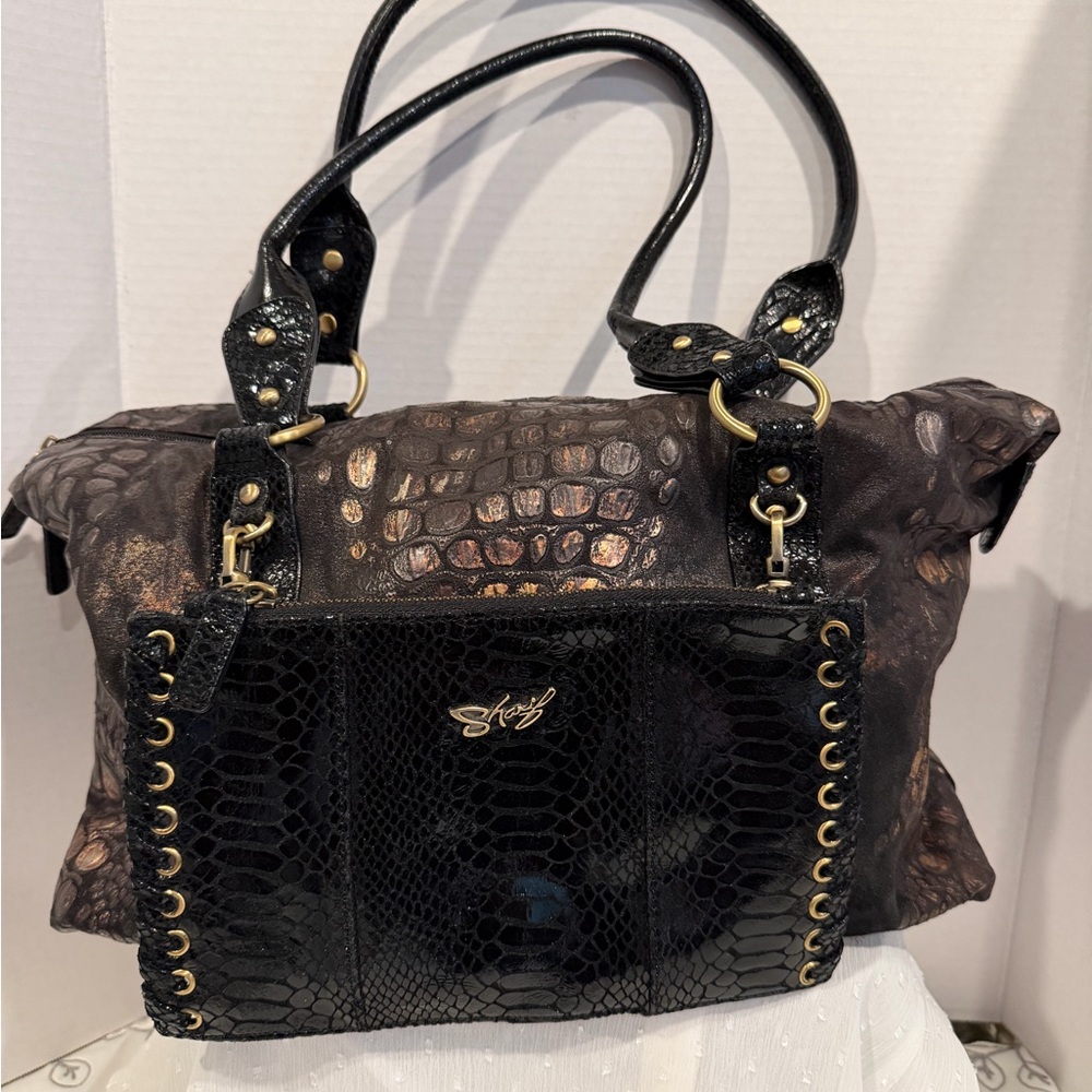 Sharif Black and Brown Textured Shoulder Bag